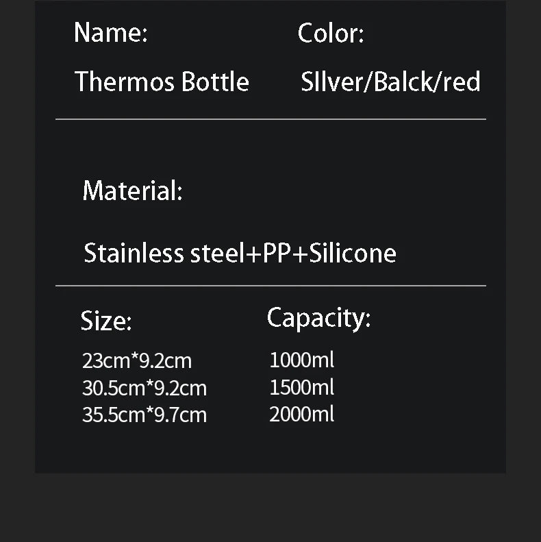 2L Tumbler Thermo Bottle Large Capacity With Straw Stainless Steel Thermal Water Bottle Cold and Hot Thermo Cup Vacuum Flask Gym