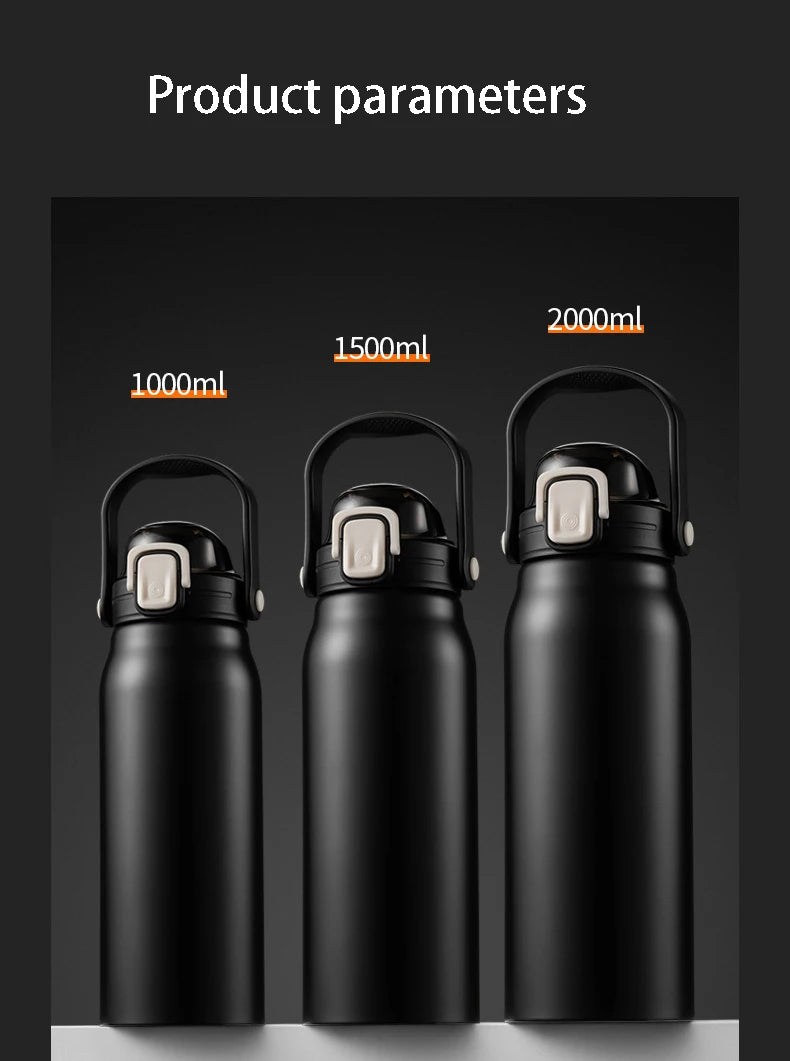2L Tumbler Thermo Bottle Large Capacity With Straw Stainless Steel Thermal Water Bottle Cold and Hot Thermo Cup Vacuum Flask Gym
