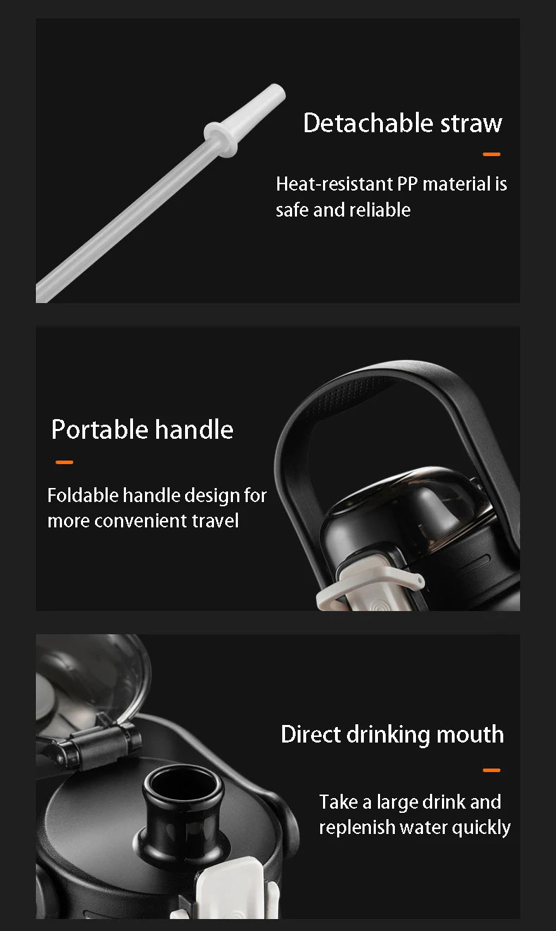 2L Tumbler Thermo Bottle Large Capacity With Straw Stainless Steel Thermal Water Bottle Cold and Hot Thermo Cup Vacuum Flask Gym